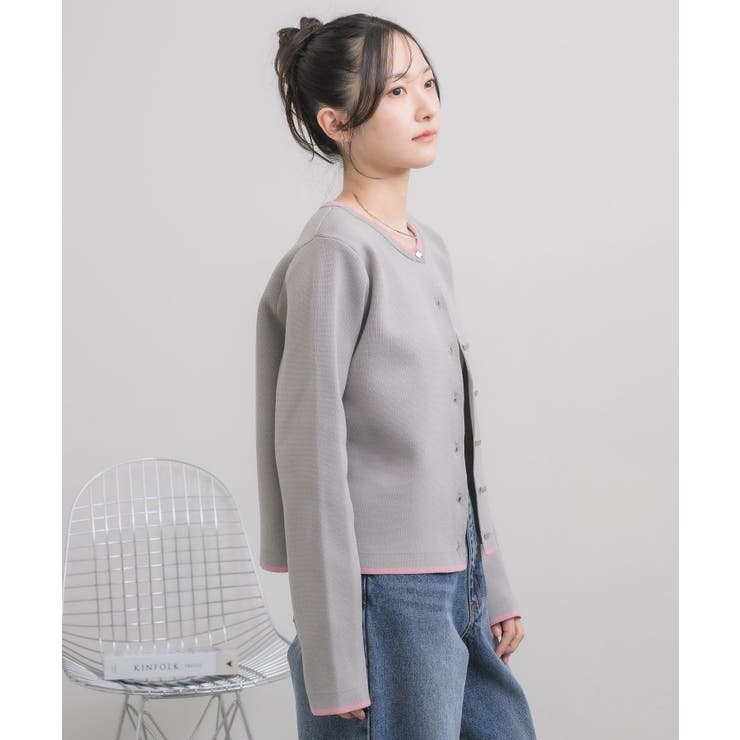 配色ポリニットカーデ | RETRO GIRL | 詳細画像16 