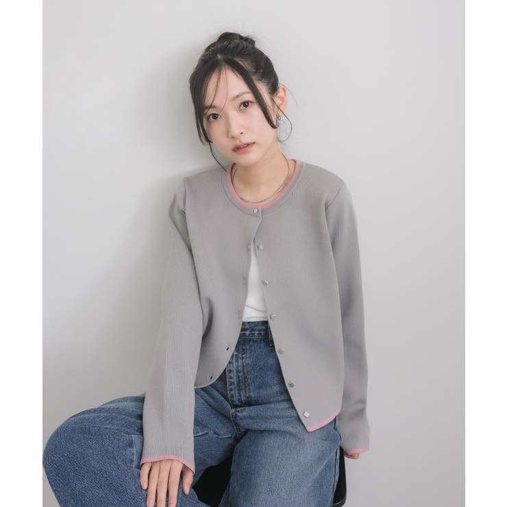 配色ポリニットカーデ | RETRO GIRL | 詳細画像2 