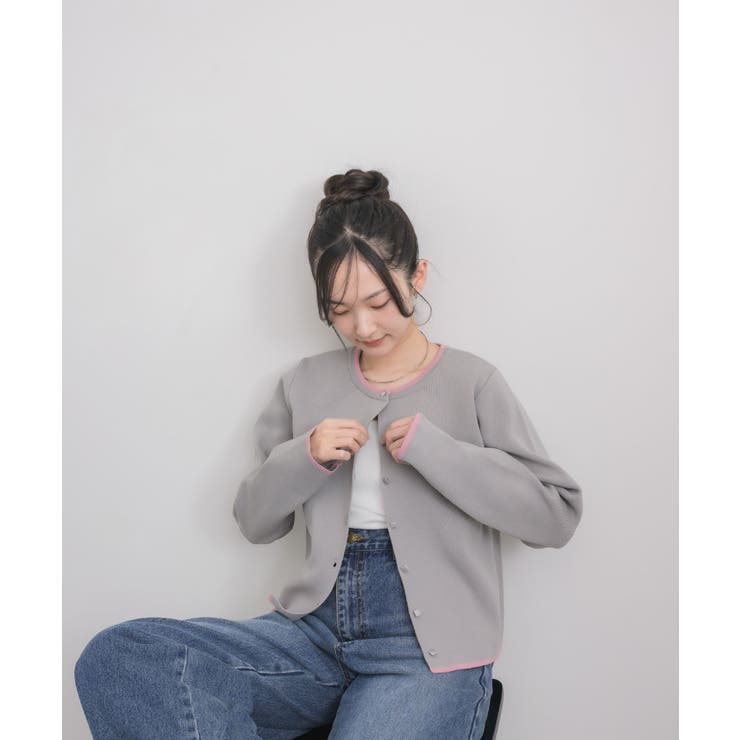 配色ポリニットカーデ | RETRO GIRL | 詳細画像3 