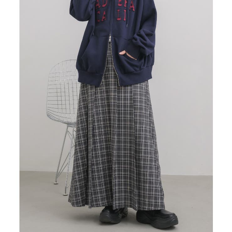 C/BLK | チェックプリーツロングSK | RETRO GIRL