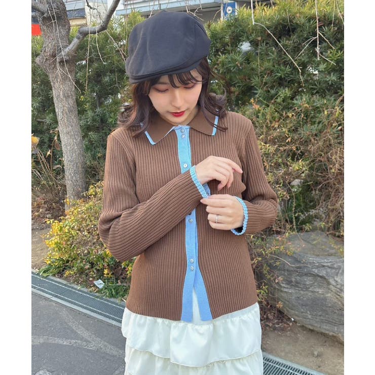 配色襟付NTカーディガン | RETRO GIRL | 詳細画像16 