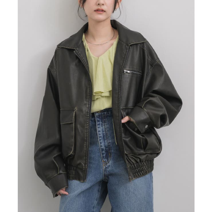 BLK1 | ヴィンテージライクFレザーJK | RETRO GIRL