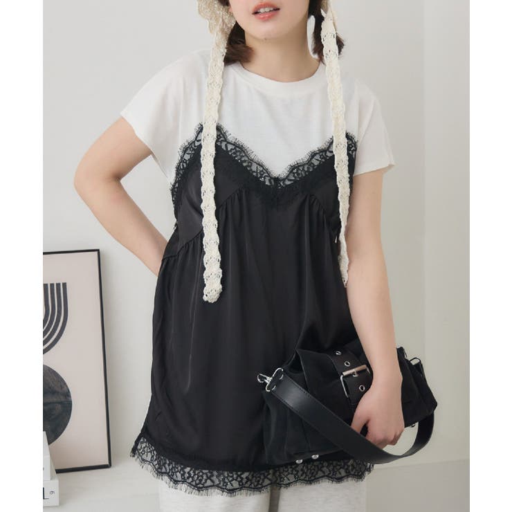 BLK1 | サテンキャミドッキングTEE | RETRO GIRL