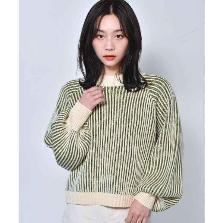 P/GRN | ■RETRO GIRL■ 配色リブ編みニット | RETRO GIRL