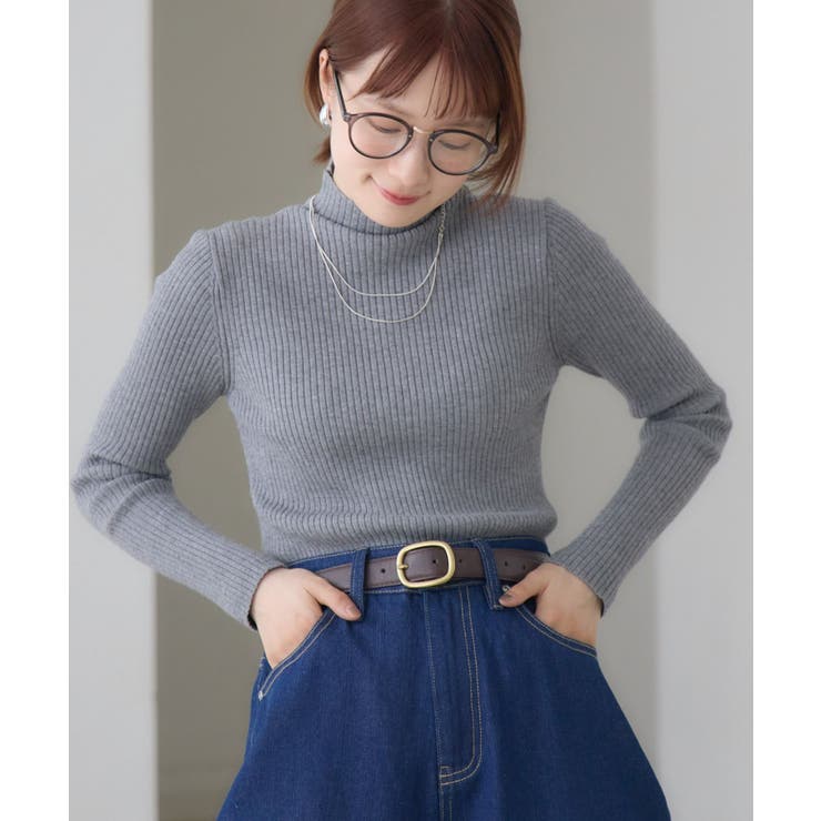 リブハイネックニット 【レトロガール】シンプルリブニット