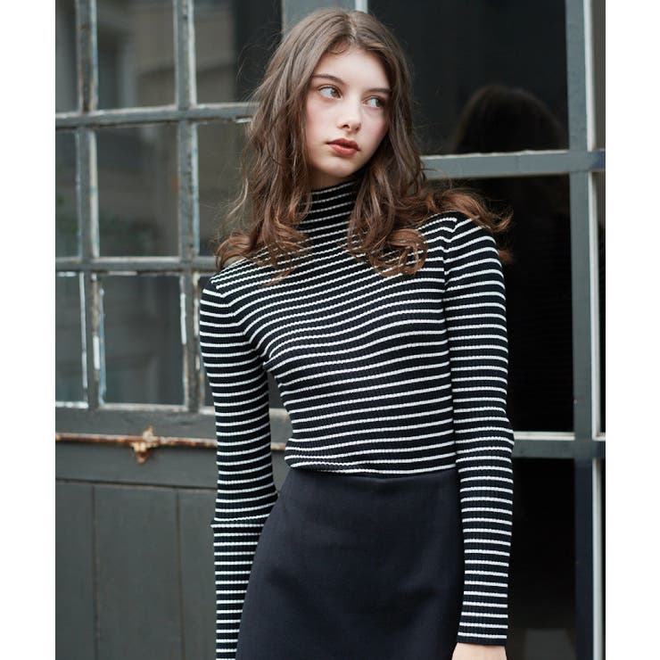 B/BLK | 【WEB限定カラー追加】リブハイネックニット | RETRO GIRL