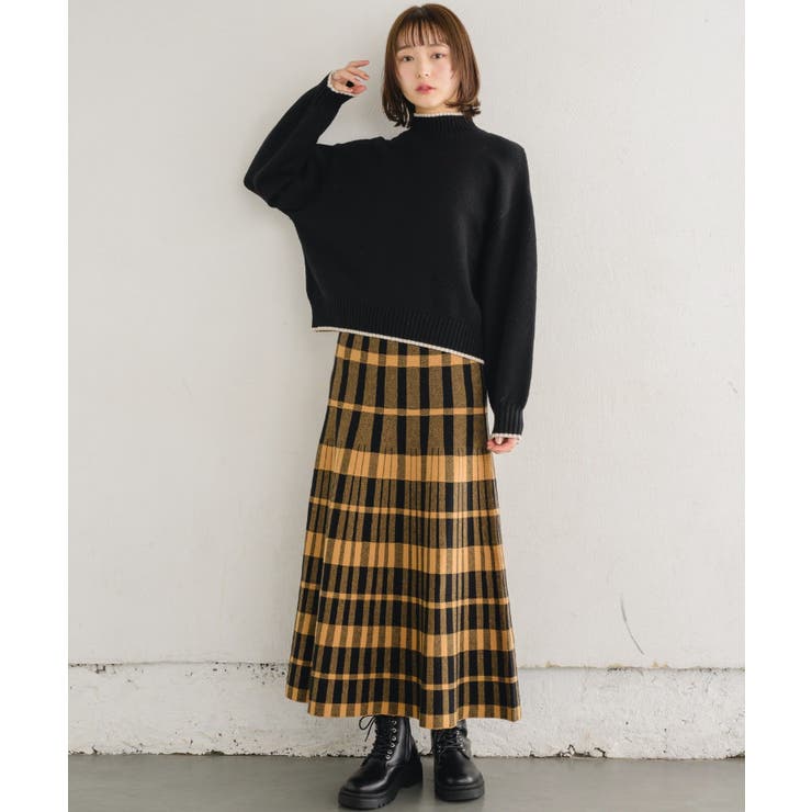 バイカラーニットPO 【レトロガール】ハイネックニットプルオーバー ライン | RETRO GIRL | 詳細画像12 