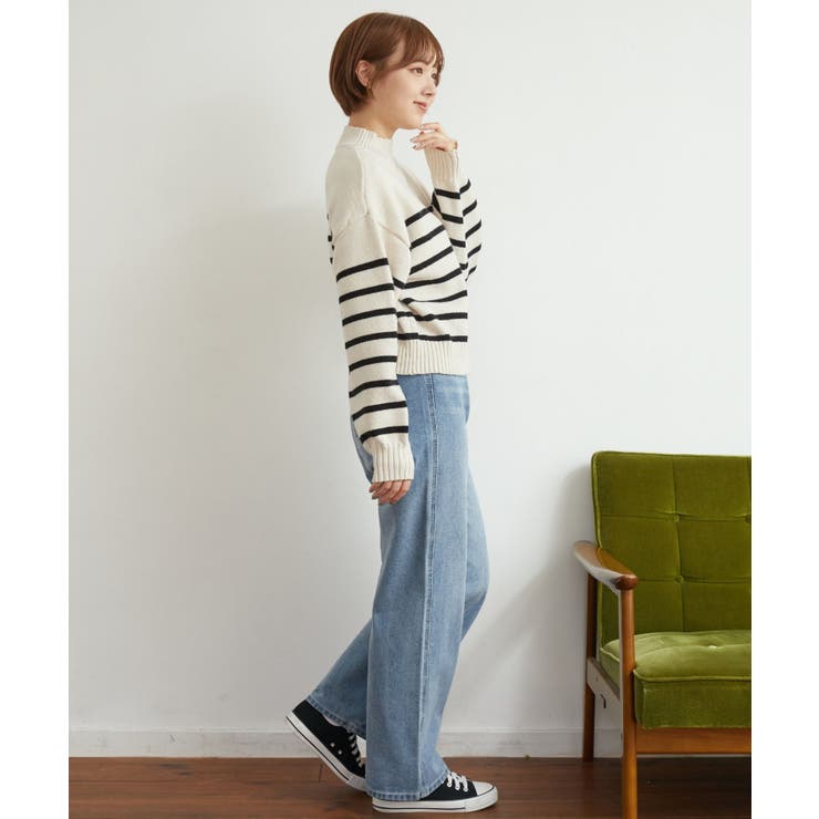 バイカラーニットPO 【レトロガール】ハイネックニットプルオーバー ライン | RETRO GIRL | 詳細画像20 