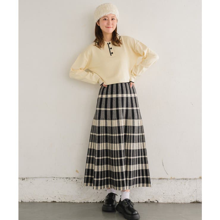 チェックニットフレアSK 【レトロガール】ニットプリーツスカート ロングスカート | RETRO GIRL | 詳細画像15 