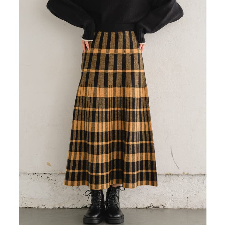 チェックニットフレアSK 【レトロガール】ニットプリーツスカート ロングスカート | RETRO GIRL | 詳細画像7 