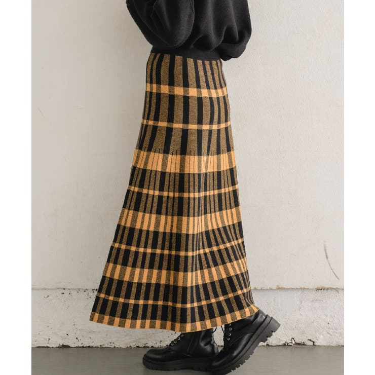 チェックニットフレアSK 【レトロガール】ニットプリーツスカート ロングスカート | RETRO GIRL | 詳細画像8 