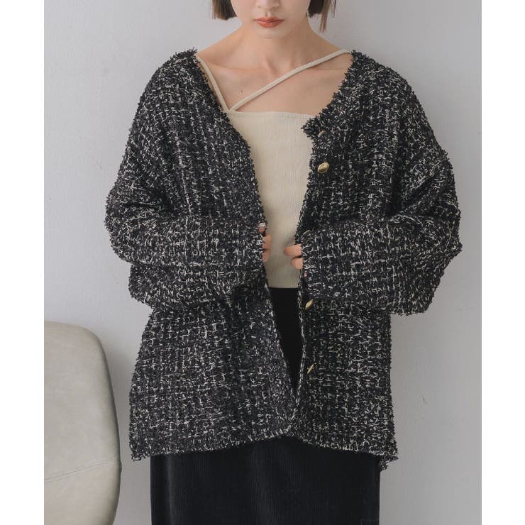 BLK1 | ツイードニットBIGカーデ | RETRO GIRL