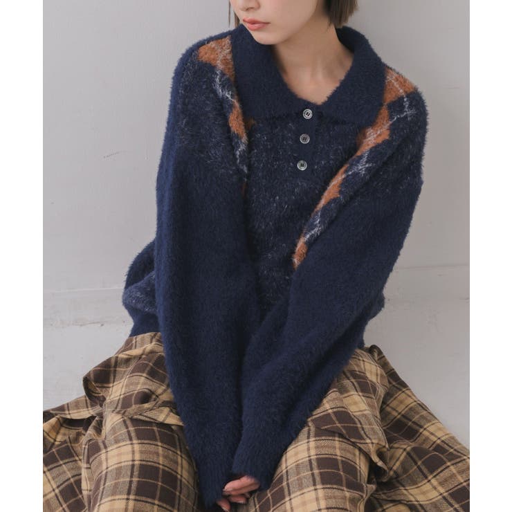 BLU0 | アーガイルポロニット | RETRO GIRL