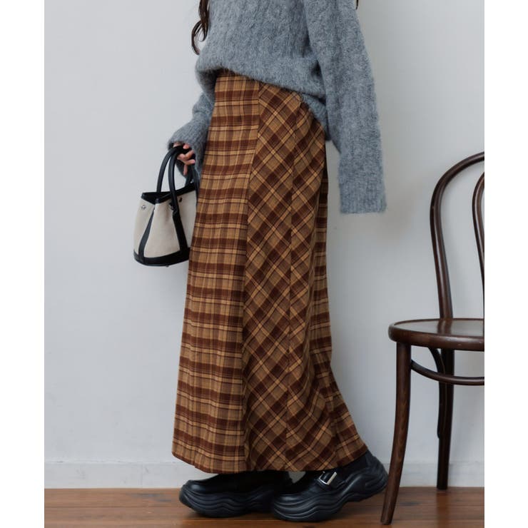 C/BRN | 切替チェックナローSK | RETRO GIRL