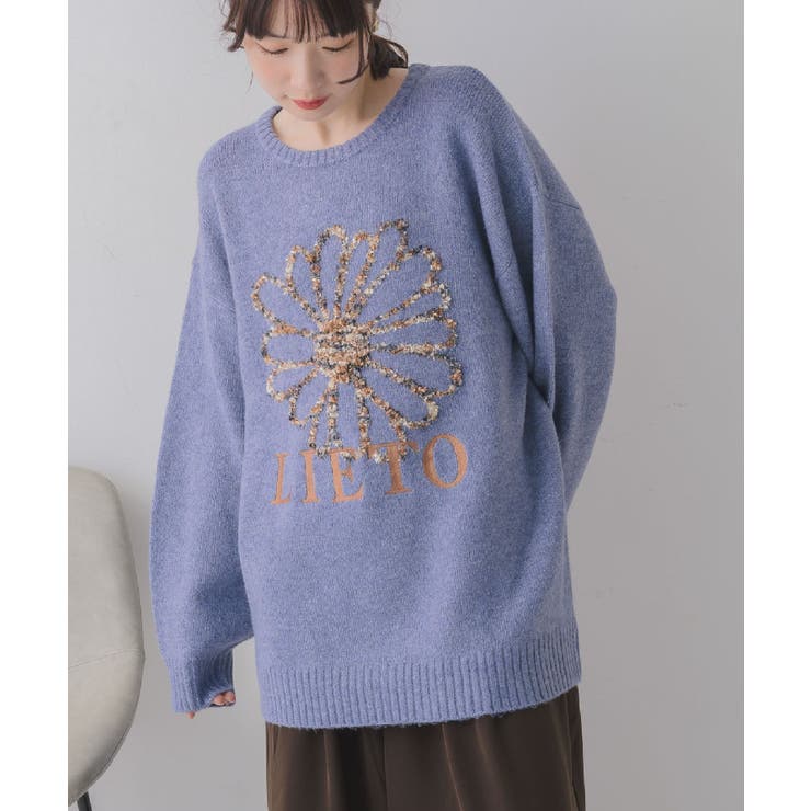 BLU0 | リボンヤーン刺繍ニット | RETRO GIRL