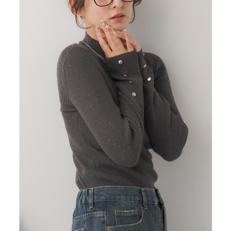 GRY2 | 【WEB限定カラー追加】スパンコールリブハイネックNT | RETRO GIRL