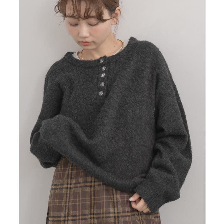 GRY2 | ヘンリーネック起毛ニット | RETRO GIRL