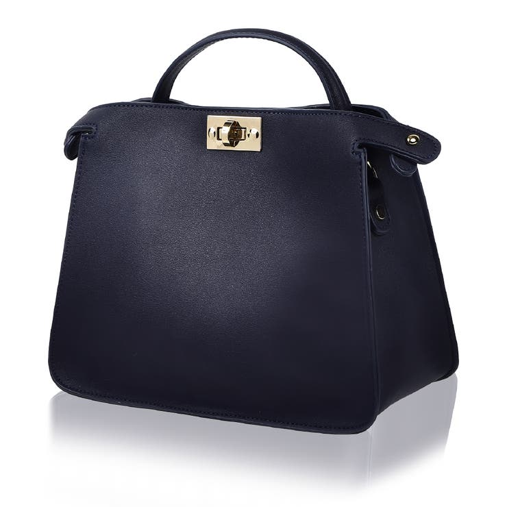 ネイビー | PU(合成皮革) 2WAY ショルダーベルト付き ハンドバッグ | MURA