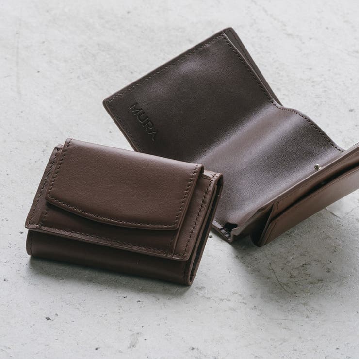 ブラウン×ブラウン | 三つ折り ミニ財布 イタリアンレザー プレゼント スキミング防止機能付き | MURA
