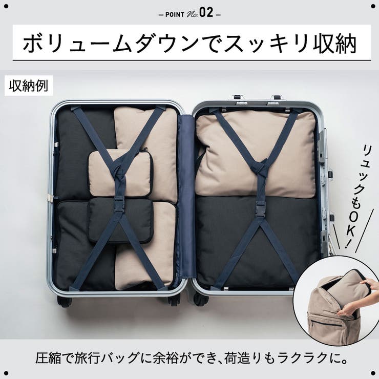 サスティナブル R-PET 撥水抗菌 ファスナー式 トラベル 圧縮ポーチ