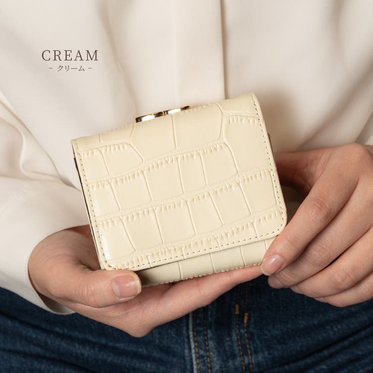 ゆちょめさま専用【新品　現行品】がま口折財布　白　本革　刻印　クロコ型押し がま口 クロコ型押し レザー 三つ折り ミニ財布[品番：MURB0000041