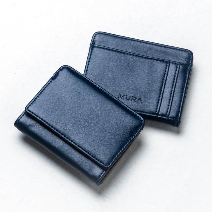 ネイビー | ヴィーガンレザー 薄型コンパクト フラグメントケース プレゼント | MURA