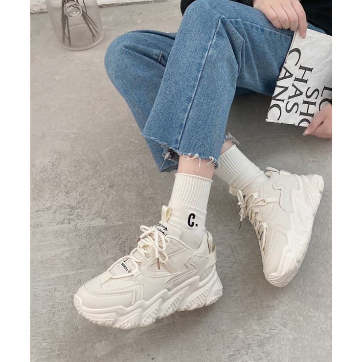 軽量厚底 ボリュームソール レースアップスニーカー 07[品番