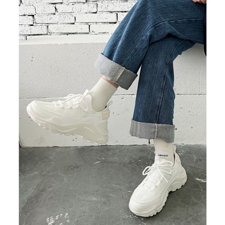軽量厚底 素材MIX ボリュームソール スニーカー 1477[品番