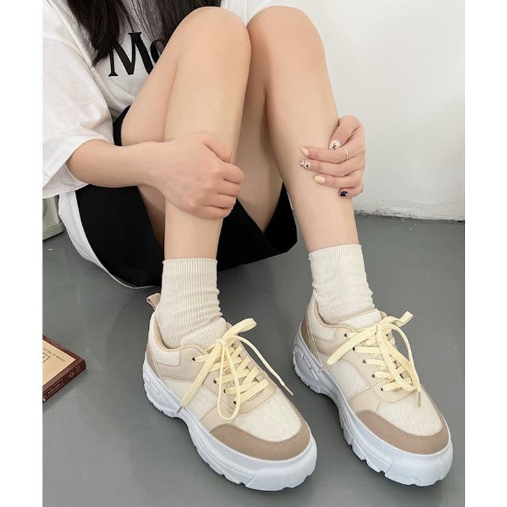 異素材MIX 厚底 プラットフォーム ボリューム スニーカー 1489