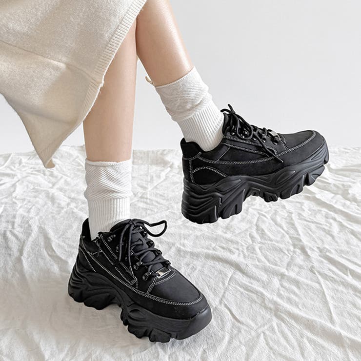 ブラック/ヌバック | 軽量厚底 ボリューム デザインソール | Shoes in Closet