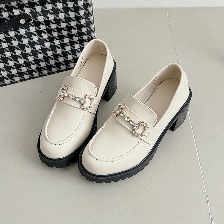 厚底 ヒール ビジュー ビット ローファー 2450[品番 厚底 ヒール ビジュー ビット ローファー 2450[品番