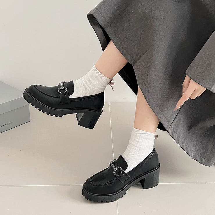 厚底 ヒール ビジュー ビット ローファー 2450[品番