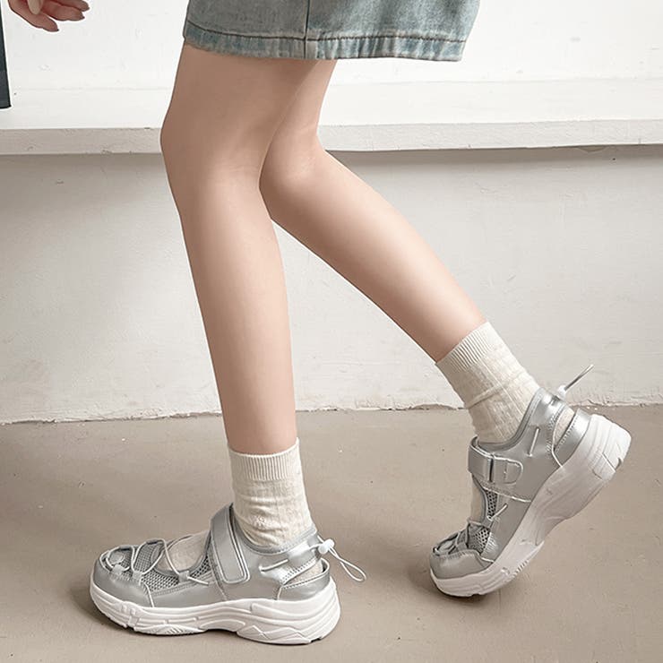 超軽量 厚底 メッシュ ベルクロ スニーカー サンダル 2466[品番