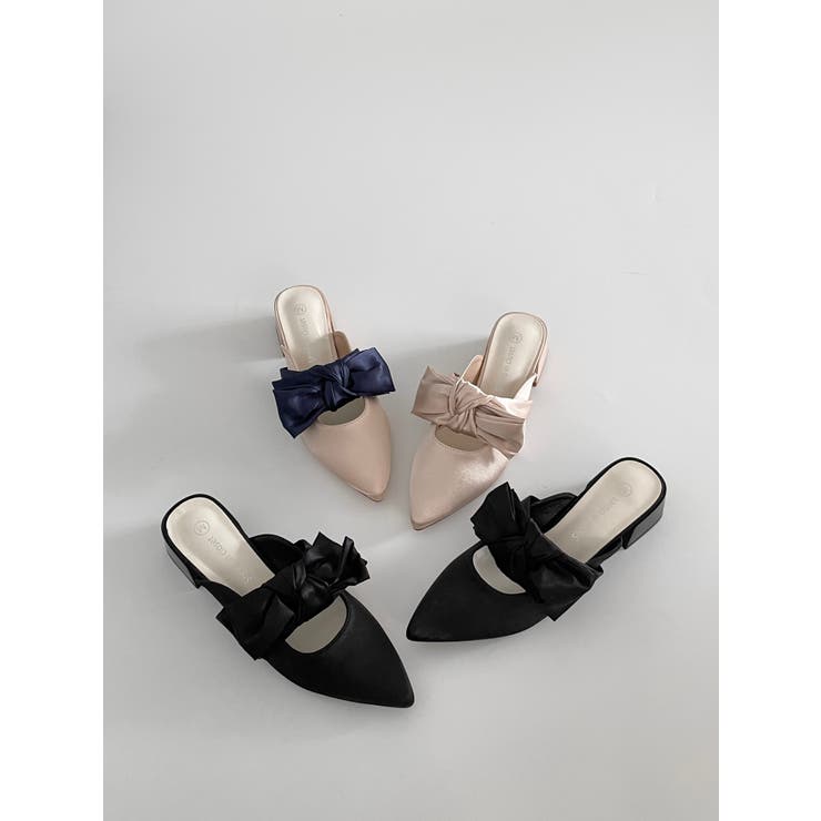 軽量 ポインテッド ワイドヒール サテン リボン ミュール 2489 | Shoes in Closet | 詳細画像17 