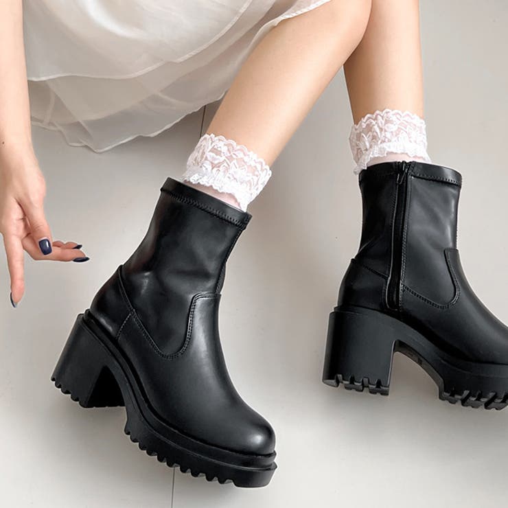 軽量厚底 ヒールアップ  フィット ストレッチ ショートブーツ 2643 | Shoes in Closet | 詳細画像3 
