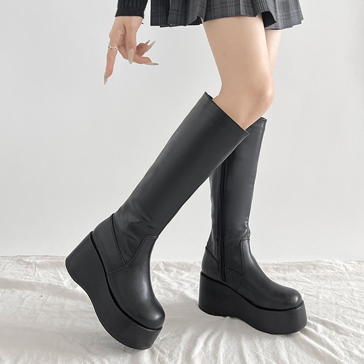 ブラック | 《#防菌》 厚底 プラットフォーム 消臭 ロングブーツ 2644 | Shoes in Closet