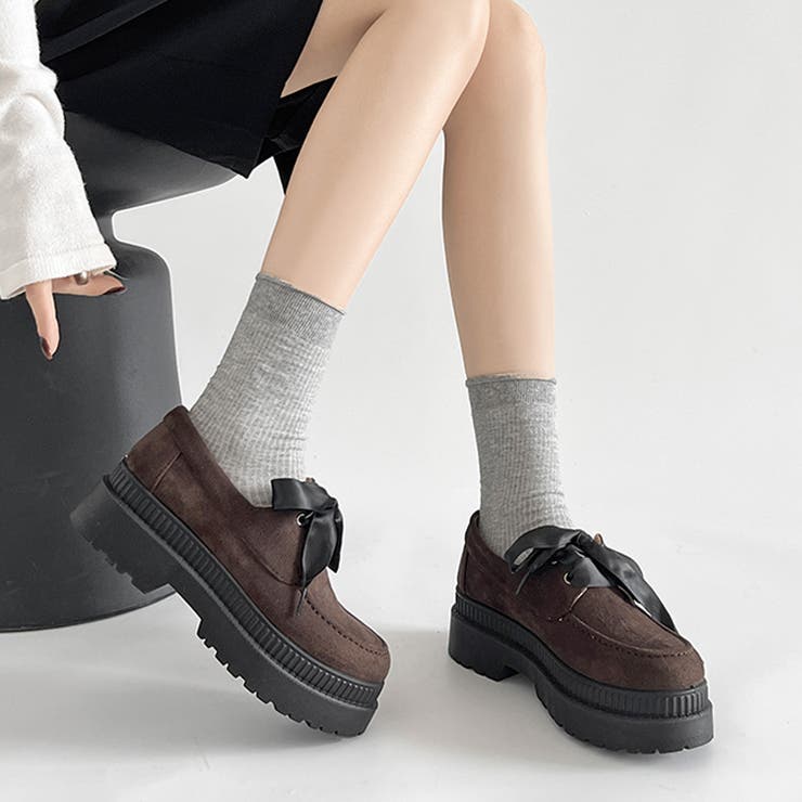 軽量厚底 2段ソール サテン紐付 スエード レースアップ ローファー 2649 | Shoes in Closet | 詳細画像6 