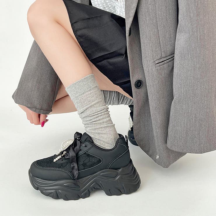 ブラック | 軽量厚底 2WAY パールリボンチャーム | Shoes in Closet