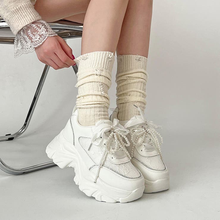 ホワイト | 軽量厚底 2WAY パールリボンチャーム | Shoes in Closet