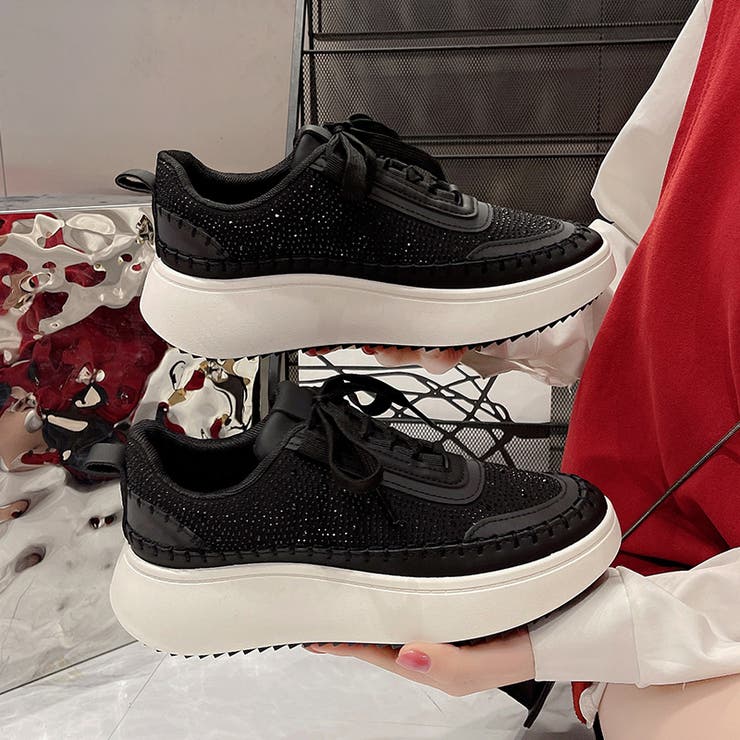 ブラック | 厚底 ボリューム プラットフォーム  レースアップ スニーカー2765 | Shoes in Closet