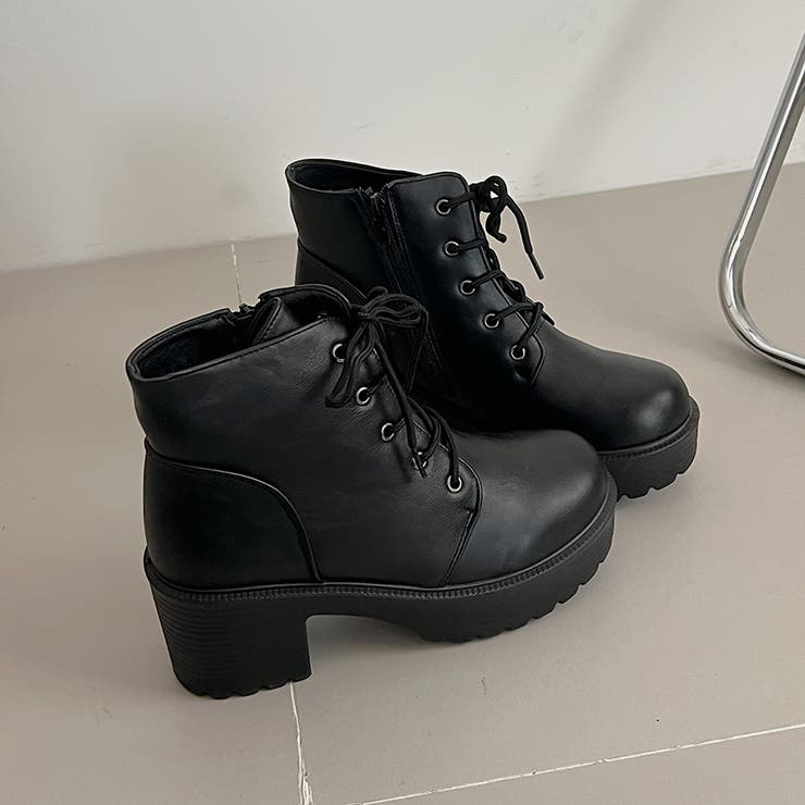 超軽量厚底 レースアップ ヒール ショートブーツ 2805[品番