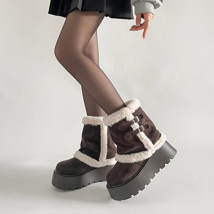 ダークブラウン | 厚底 レッグウォーマーライク カバー ムートンブーツ 441 | Shoes in Closet