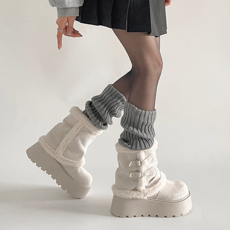 アイボリー | 厚底 レッグウォーマーライク カバー ムートンブーツ 441 | Shoes in Closet