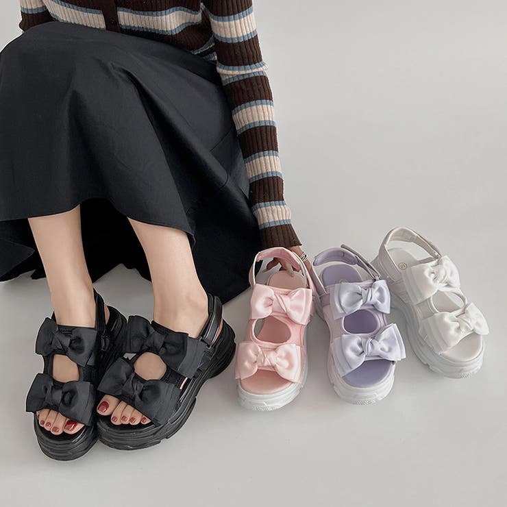 軽量厚底 ボリュームソール ダブルリボン スポーツサンダル 5424 | Shoes in Closet | 詳細画像1 
