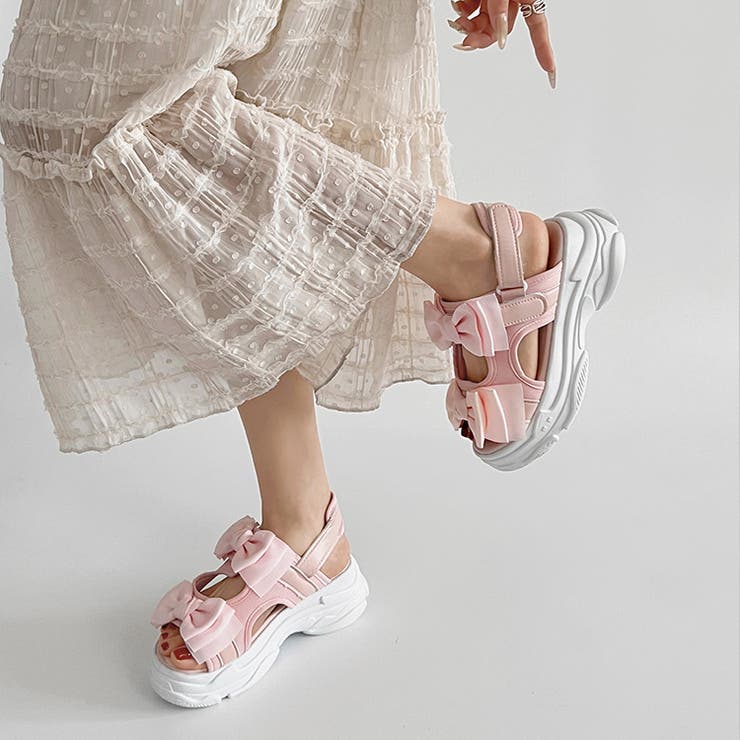 ピンク | 軽量厚底 ボリュームソール ダブルリボン スポーツサンダル 5424 | Shoes in Closet