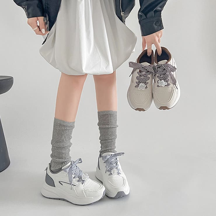 軽量厚底  パールチャーム付 チェック リボン スニーカー 5432 | Shoes in Closet | 詳細画像2 