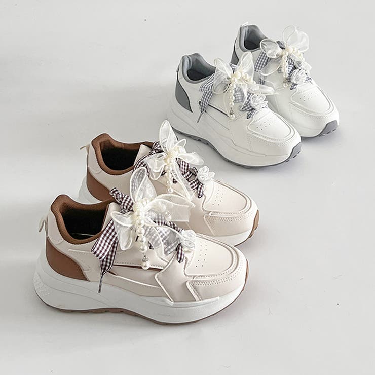 軽量厚底  パールチャーム付 チェック リボン スニーカー 5432 | Shoes in Closet | 詳細画像20 