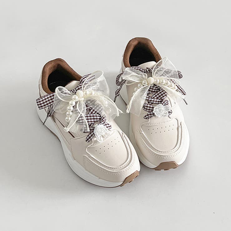 軽量厚底  パールチャーム付 チェック リボン スニーカー 5432 | Shoes in Closet | 詳細画像9 