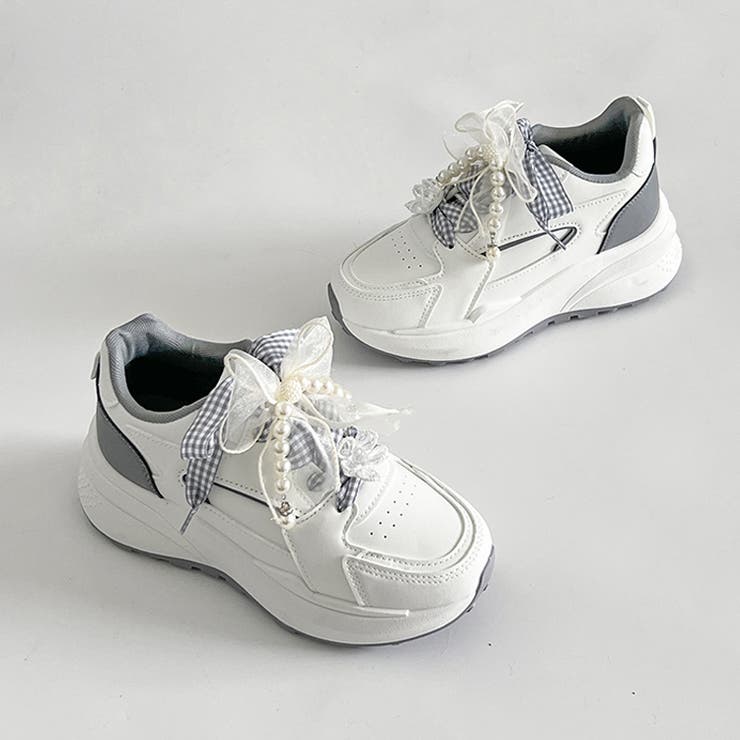 軽量厚底  パールチャーム付 チェック リボン スニーカー 5432 | Shoes in Closet | 詳細画像18 