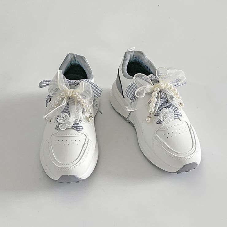 軽量厚底  パールチャーム付 チェック リボン スニーカー 5432 | Shoes in Closet | 詳細画像17 